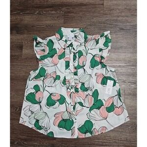 Liz Claiborne Flutter Ruffle Sleeve Blouse ~ TULIP Floral Print ~‎ Size 0X